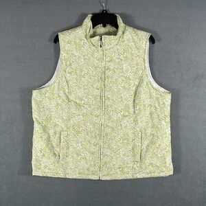 CJ Banks Women's 1X Plus‎ Size Quilted Vest Floral Paisley Full Zip Green White